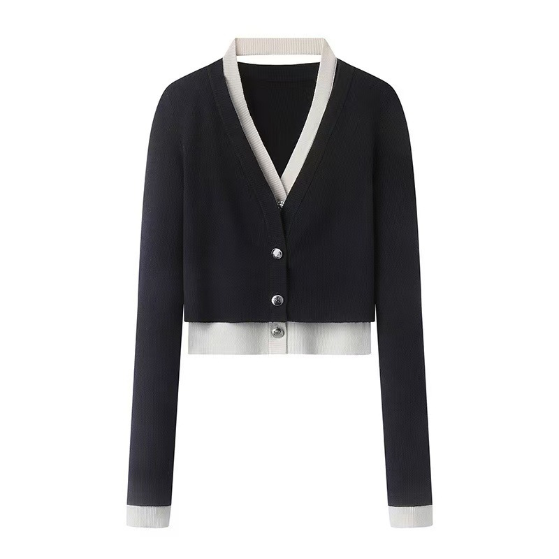 国内鸟家2025秋季新款款女装时尚百搭假两件长袖针织开衫上衣8132