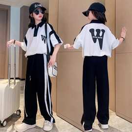 2026夏季新款简约女童时尚百搭POLO衫韩式休闲舒适短袖长裤两件套