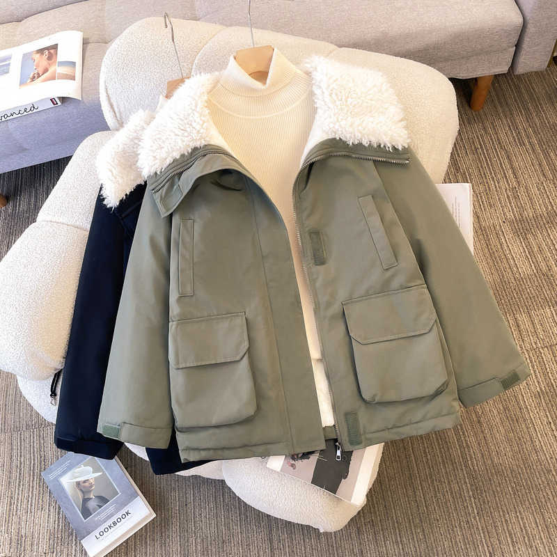 Women's Winter 2025 New Cotton-Padded Jacket, Super Nice Fleece-Lined, Thick and Warm Parka Cotton-Padded Jacket, Work Jacket, Lamb Wool Cotton-Padded Jacket