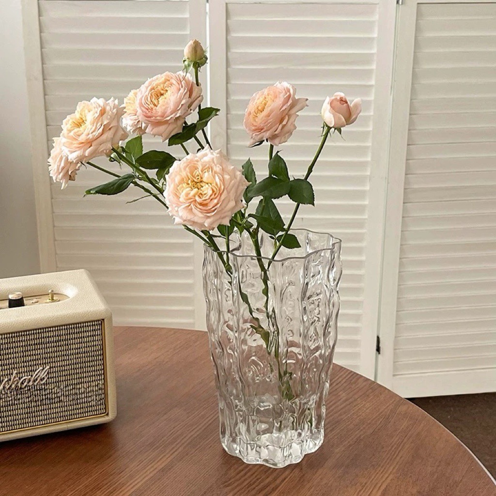 INS estilo de alta apariencia de Finlandia Glaciar florero de cristal transparente sala de estar de gran diámetro arreglo floral decoración artesanía