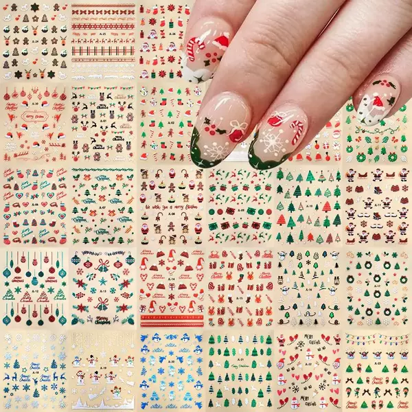 Nail Art Christmas Stickers Glitter Snowflake Elk 3D Adhesive Nail Stickers Cartoon Christmas Nail Ornaments