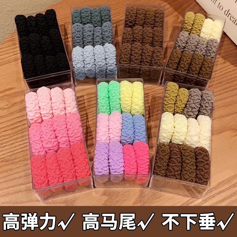 Cuerda para el cabello de cola de caballo alta y gruesa, lazo para el cabello para mujer, cuerda para el cabello alta elástica y duradera, sin dañar el cabello, gomas elásticas, funda de cuero, tocado