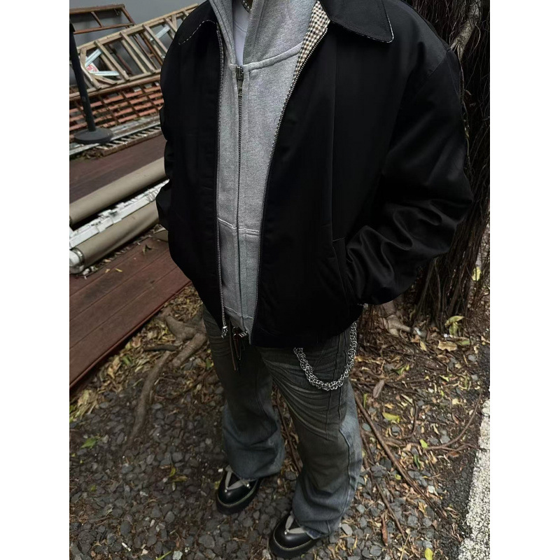 American retro houndstooth Harrington reversible flight jacket, unisex, cleanfit, short, two-way wear, trendy