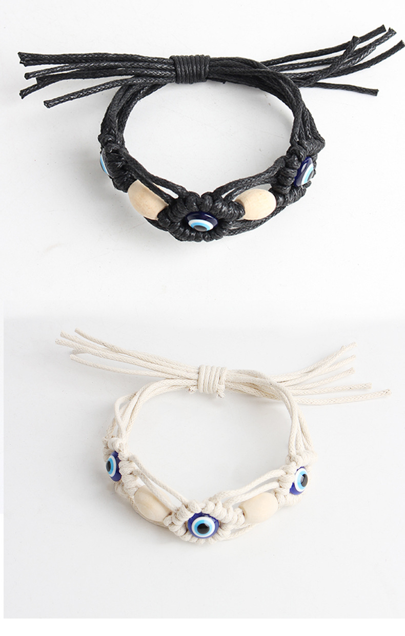 Retro Devil's Eye Wood Resin Wax Line Braid Unisex Bracelets display picture 1