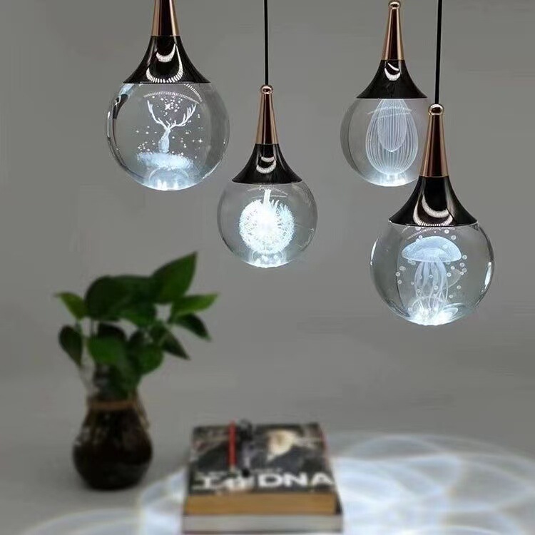 Bedroom Bedside Small Pendant Light, Creative Light Luxury Villa Staircase Chandelier, Background Wall Bedside Cross-Border Crystal Pendant Light