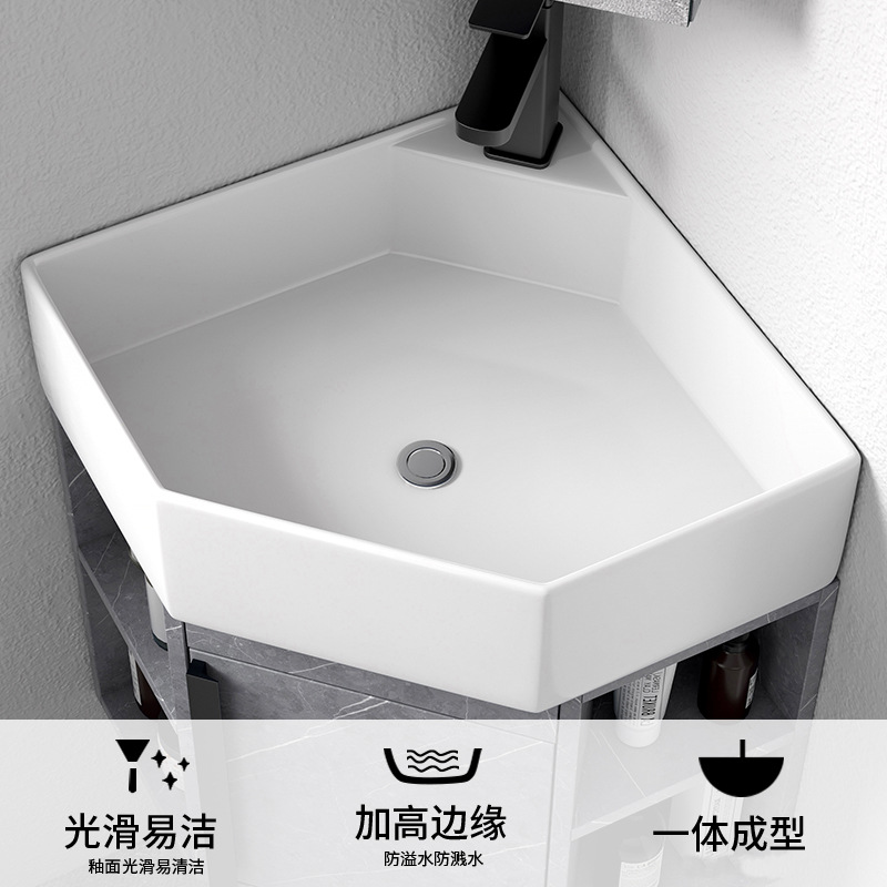 Triángulo montado en la pared gabinete de baño de cerámica lavado a mano lavabo combinación esquina lavabo piscina balcón pequeño apartamento
