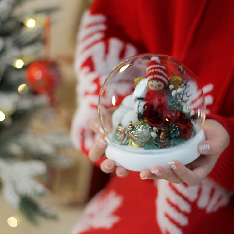 Rosa eterna Navidad chica regalo de cumpleaños para La novia con base de luz cubierta de cristal redonda muñeca flor eterna