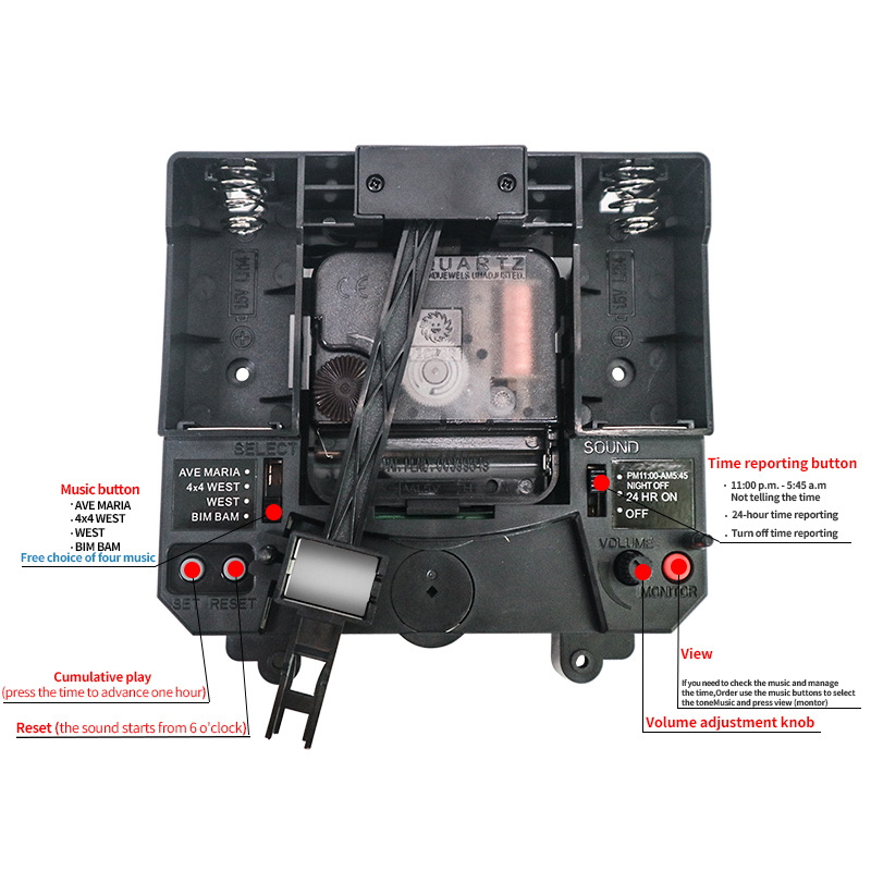Sol marca Ximin templo 4 tipos de música hora temporizador integrado 300g swing reloj movimiento DIY reloj Accesorios