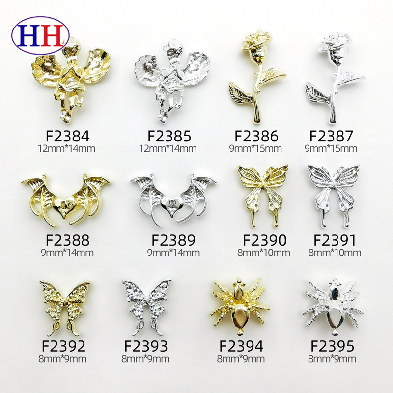Alloy Metal Rose Nail Art Accessories Simple Three-Dimensional Butterfly Wishing Angel Nail Art Diamond Accessories Wearable Nails Wholesale