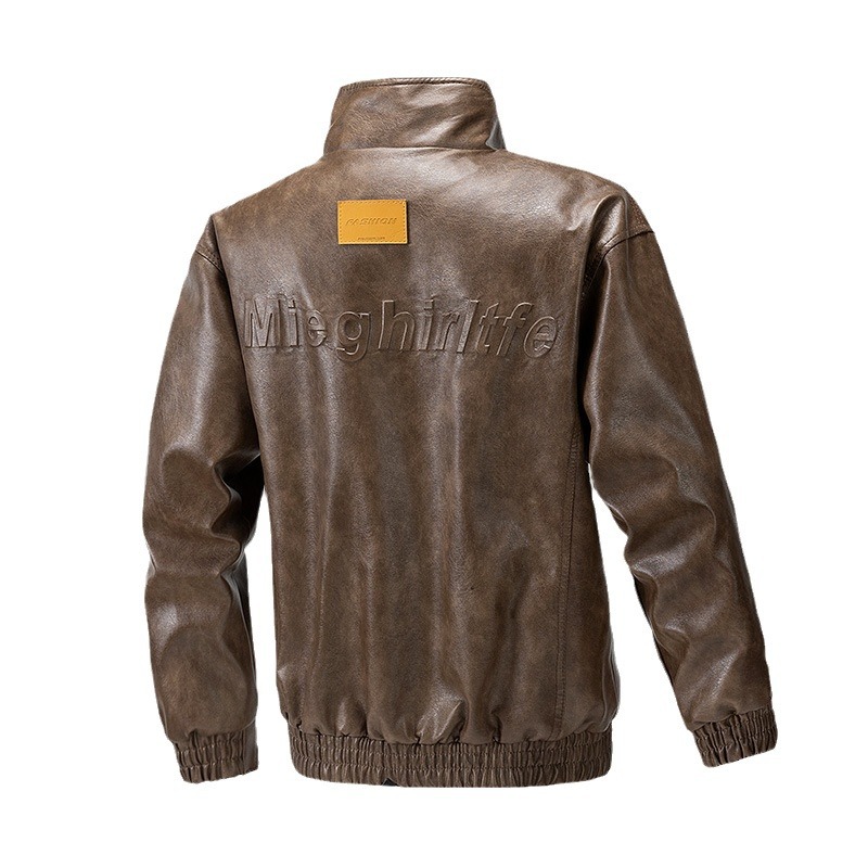 American pu chaqueta de cuero de hombre chaqueta de hombre primavera y otoño nuevo cuello vertical chaqueta de motocicleta de tendencia universal chaqueta delgada