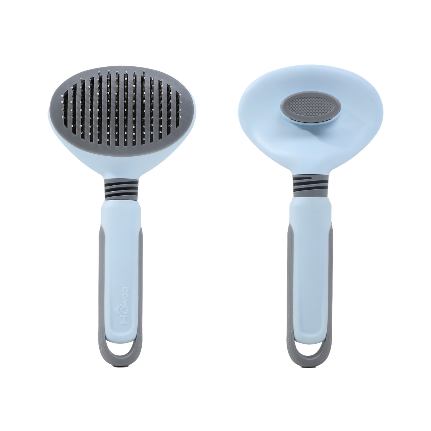 Hawo peine de autolimpieza para mascotas al por mayor peine de masaje universal para gatos y perros redondo mango suave cepillo de aguja de acero autolimpiante peine de depilación