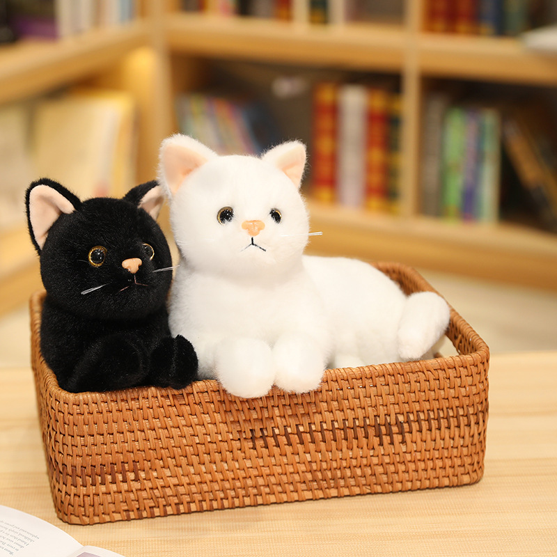 Muñeco de gato de simulación tumbado, muñeco de gatito, gato durmiendo lateral, juguete de peluche, decoración del hogar, regalo de punto escénico