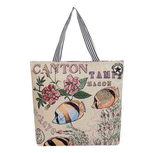 New spring and summer women's bags, new fashion ethnic style canvas bags, large capacity shoulder bags, printed student tutoring bags