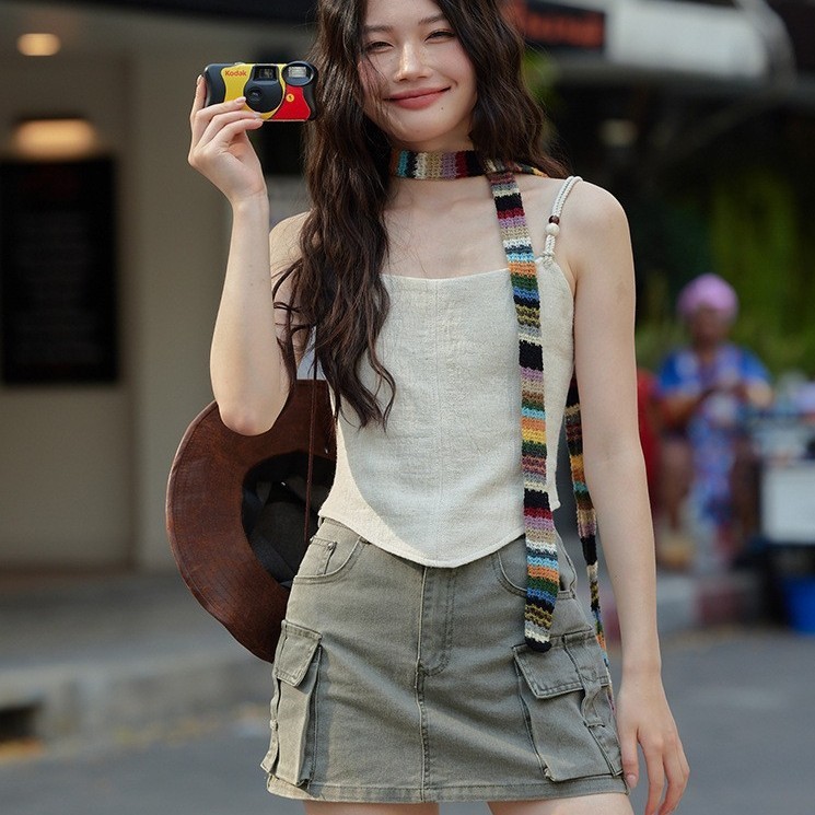 个性小彩虹细窄长条小众围巾女设计感y2k毛绒围脖春夏搭配条纹围|undefined