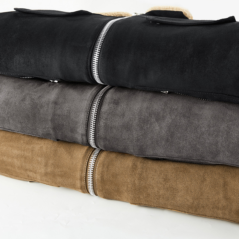 Abrigo de algodón acolchado de gamuza para hombres Otoño e Invierno ropa de trabajo vintage abrigo de algodón acolchado Cuello de piel Chaqueta de algodón acolchado chaqueta forrada de lana de cordero