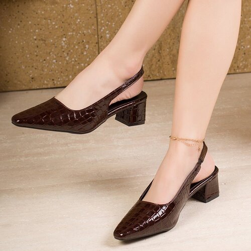 Pointed-toe diamond-patterned high-heeled shoes for women—spring/summer chunky-heel retro-style closed-toe low-cut single-layer shoes for women