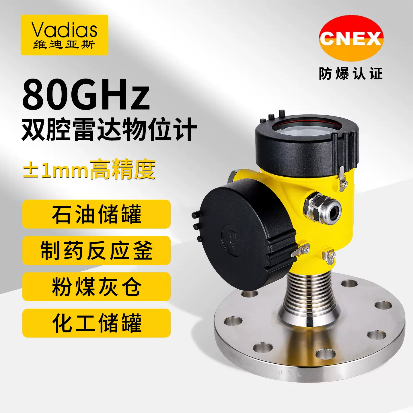 80GHz双腔雷达物位计液位计料位AC/DC220V供电显示防爆防腐高频水