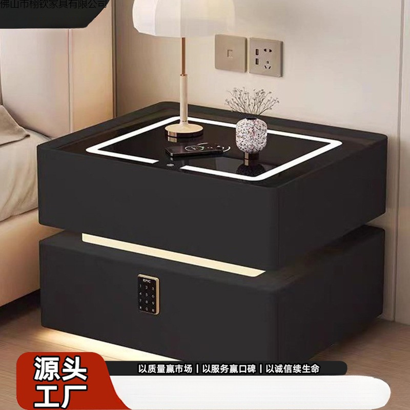 2025 New Smart Bedside Table Home Bedroom Solid Wood High-End Light Luxury Modern Simple Multi-Functional Suspended Cabinet