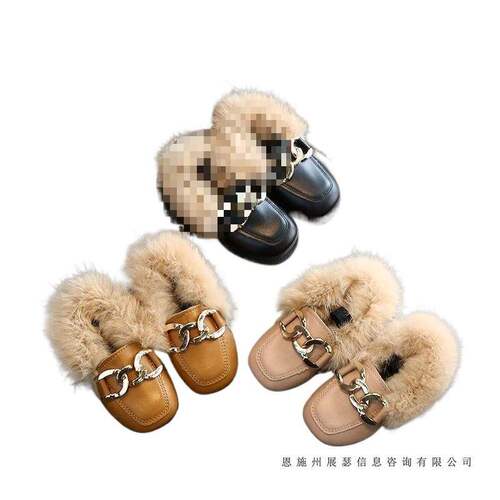 Autumn/Winter New Women and Children's Plush Shoes Baby Fleece Bean Princess Shoes Soft Sole Children's Warm Cotton Shoes