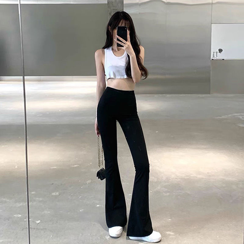 Super Slimming ~ spring/summer black flared women's high waist casual wide-leg pants hot girl slim fit high elastic yoga pants Super Slimming ~ spring/summer black flared women's high waist casual wide-leg pants hot girl slim fit high elastic yoga pants