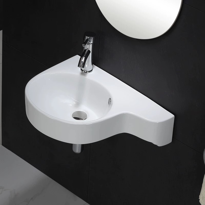 Baño pequeño lavabo doméstico esquina colgante de pared cerámica balcón irregular lavabo triángulo único lavabo