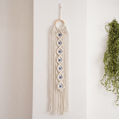 Ins style hand-woven cotton rope tapestry devil's eye tapestry B&B living room decoration wall hanging tassel hanging