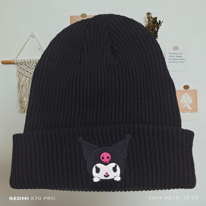 クロスボーダー万能プルオーバー猫暖かい帽子かわいいオリ三刺繍ニット帽シナモンドッグウール帽子クミロ|undefined