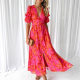 2025 new in stock cross-border European and American women's short sleeve puff sleeve V-neck button fashion elegant long dress
