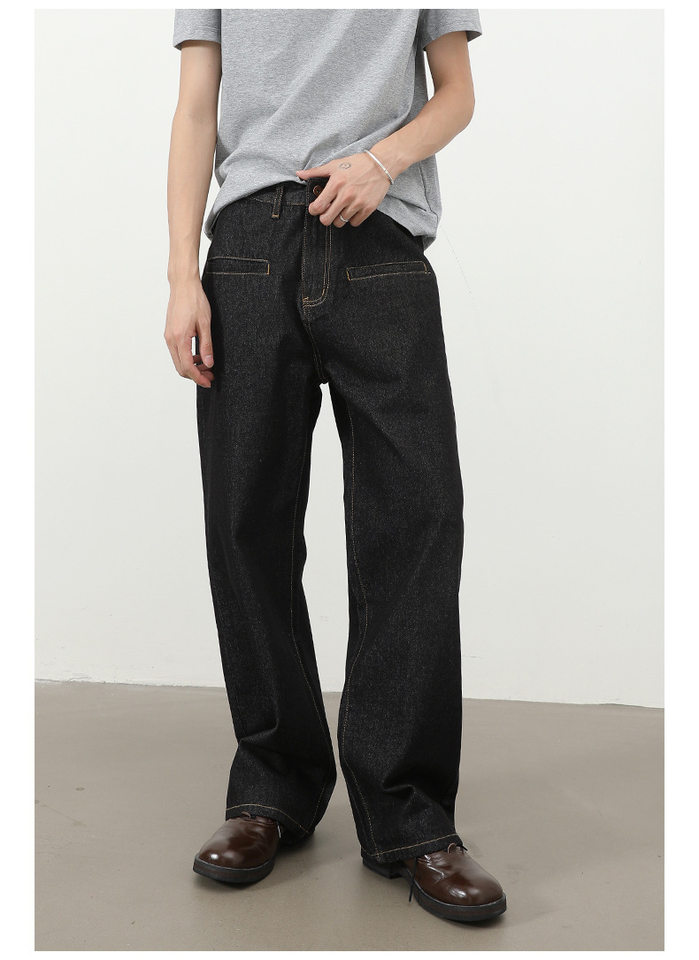 Quần jean nam ống rộng dáng suông có túi kiểu Hàn Quốc — Denim đen, màu xanh denim chi tiết 12