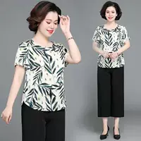 Silk summer clothing for mother, sleeves, summer set, with short sleeve, western style