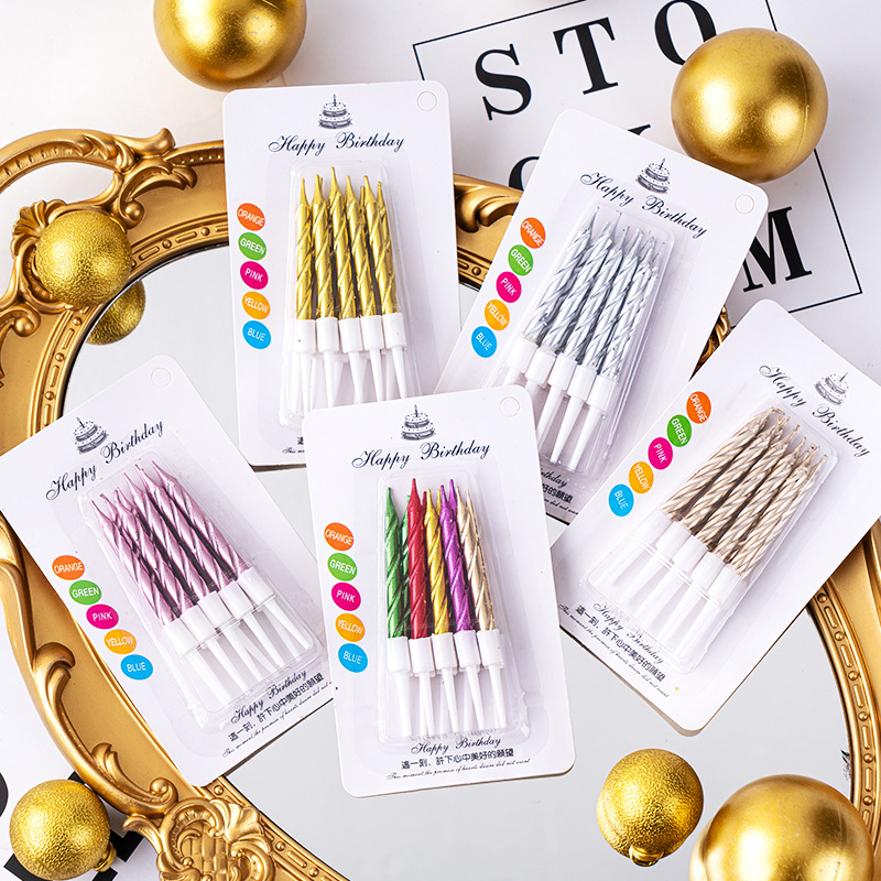 Gold and silver mixed color candles, spiral birthday cake decorations, children's party birthday candles