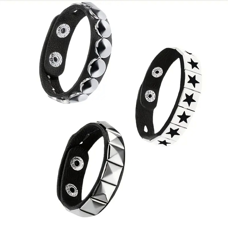 Cross-Border European and American Fashion Punk Style Rivet Bracelet Gothic Snap Adjustable Couple Leather Wrist Strap Bracelet Cross-Border European and American Fashion Punk Style Rivet Bracelet Gothic Snap Adjustable Couple Leather Wrist Strap Bracelet