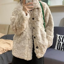 2025宽松兔草外套女冬短款加厚小个子韩系毛绒大衣棉服
