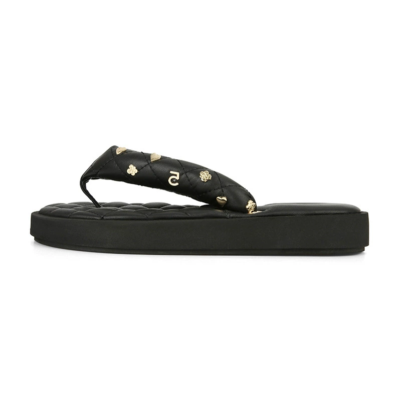 Summer slippers with diamond pattern for leisure, genuine leather, soft sole