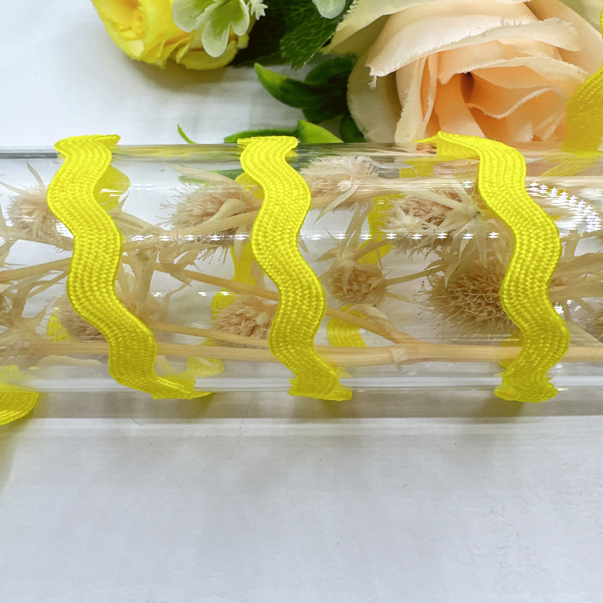 En stock mm onda de color sólido en forma de S borde curvo encaje cinta cortina sombrero ropa para niños accesorios de la boda accesorios de la ropa