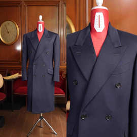 新款双排扣毛呢男士大衣秋冬外套宽松休闲时尚毛呢大衣C1356