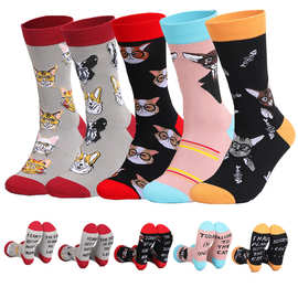 欧美外贸袜子男春夏中筒袜猫咪图案潮流袜子创意长筒袜跨境批发