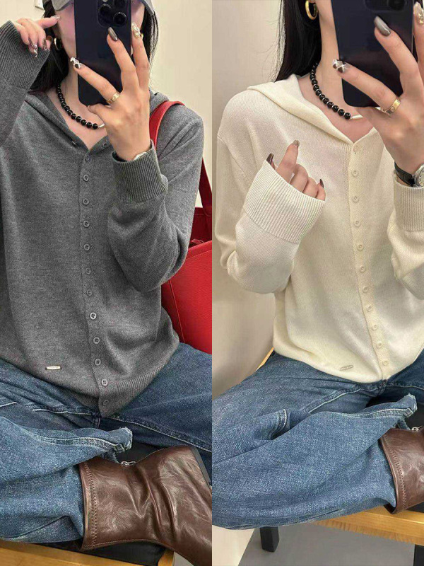 连帽针织衫女开衫秋季2025新款时尚洋气休闲长袖上衣宽松外搭毛衣|undefined