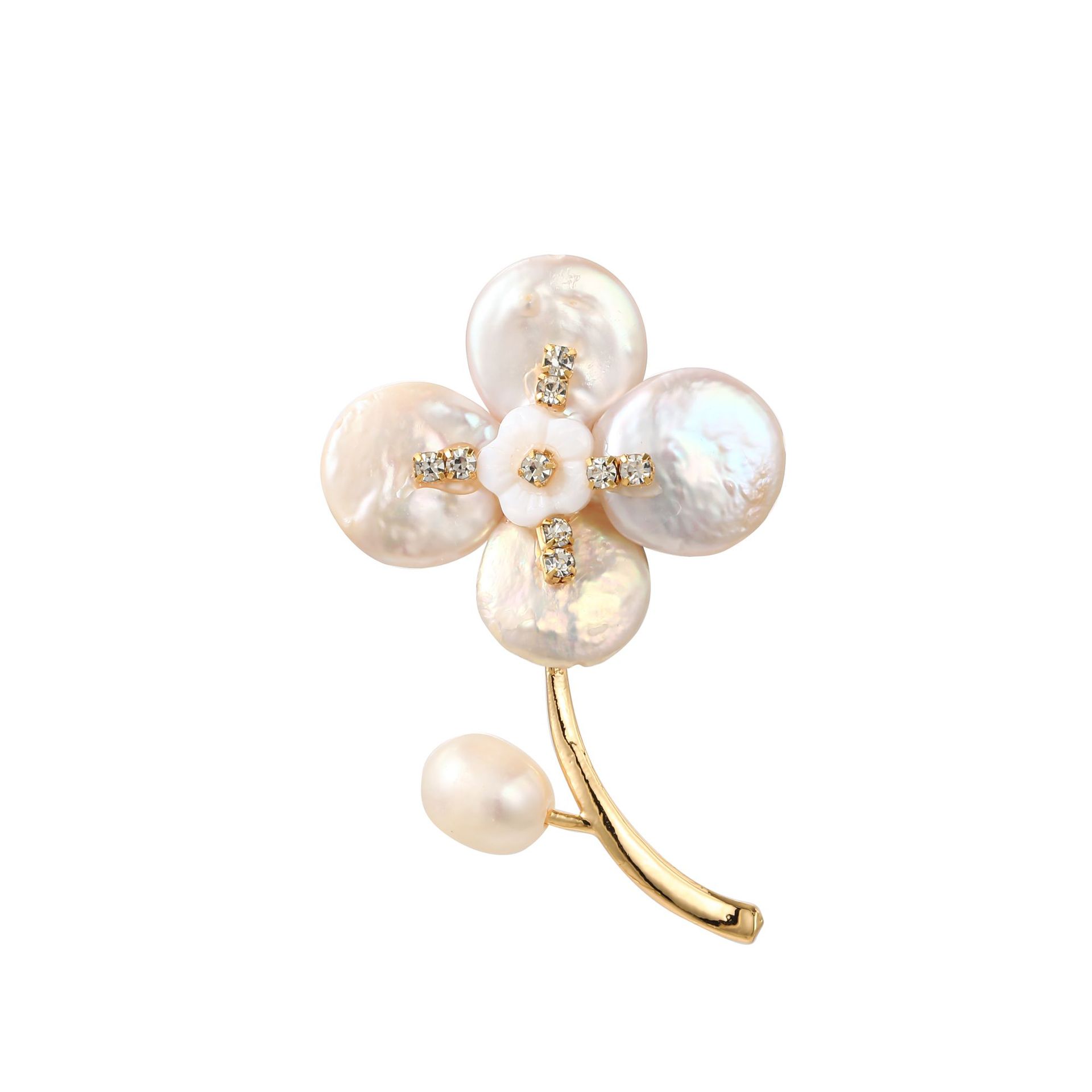 Elegant Flower Baroque Pearls Copper Women's Brooches display picture 7