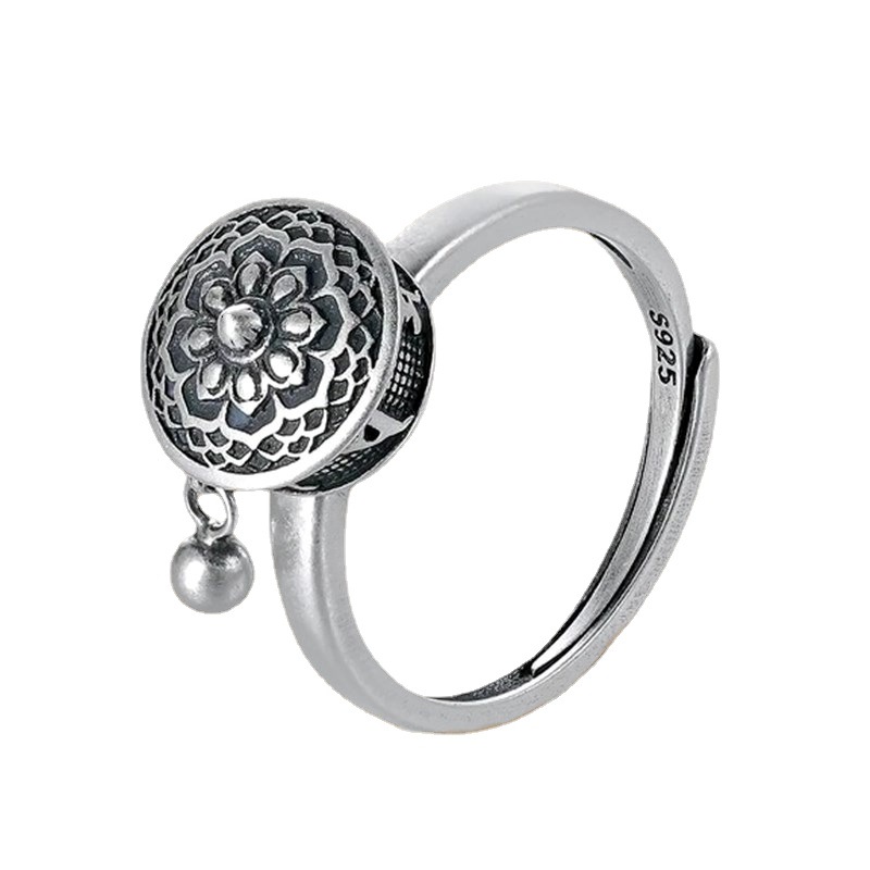 Retro Six-character Mantra Ring Opening Simple Creative Ethnic Style Old Faith Amulet Rotating Ring Ladies