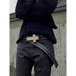 Ремень unisex ретро в американском стиле с крестовой пряжкой — чёрный, 2 карат