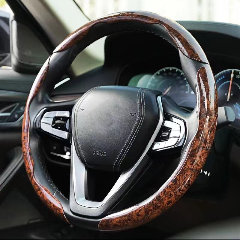 越境卸売 車用ハンドルカバー 白檀桃木目 超薄型 電気自動車ハンドルカバー Amazon|undefined