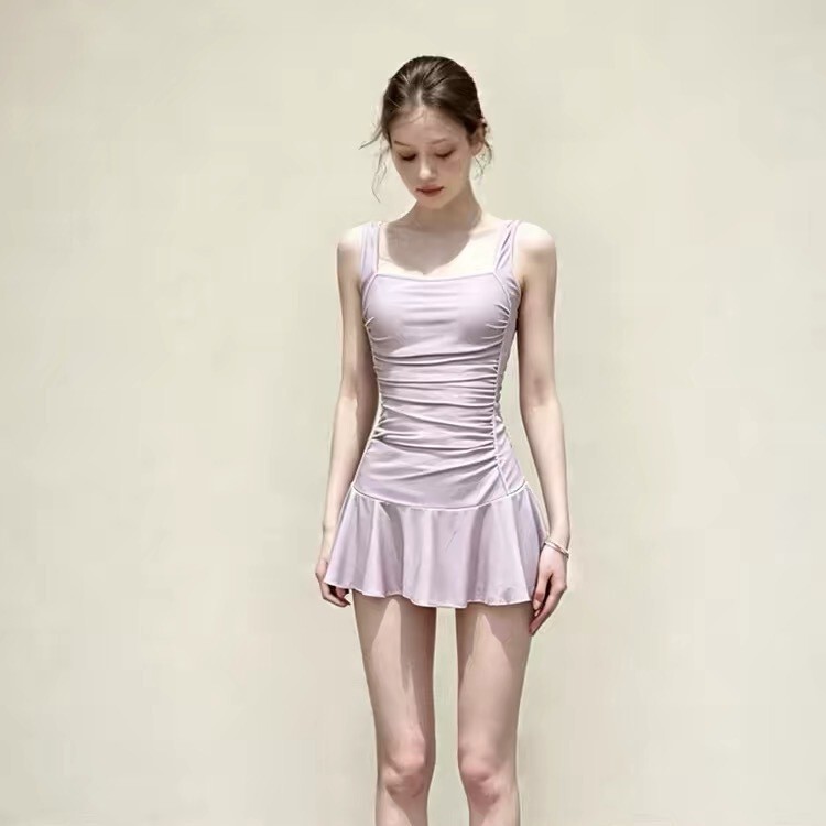 Women's two-piece swimsuit, solid color, conservative, slimming, sweet and youthful, conceals body fat and belly, suitable for hot springs, wholesale Women's two-piece swimsuit, solid color, conservative, slimming, sweet and youthful, conceals body fat and belly, suitable for hot springs, wholesale