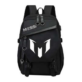 亚马逊跨境球星梅西双肩包青少年夜光USB充电大容量黑色学生书包