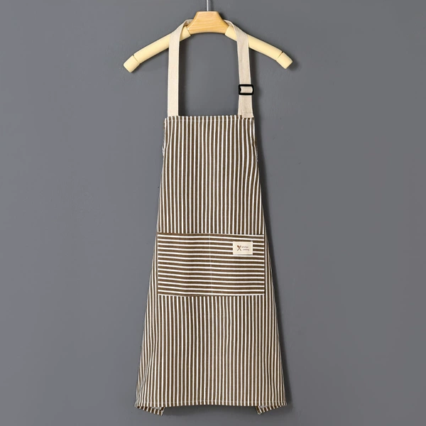 Cotton and linen striped adjustable apron [coffee color]