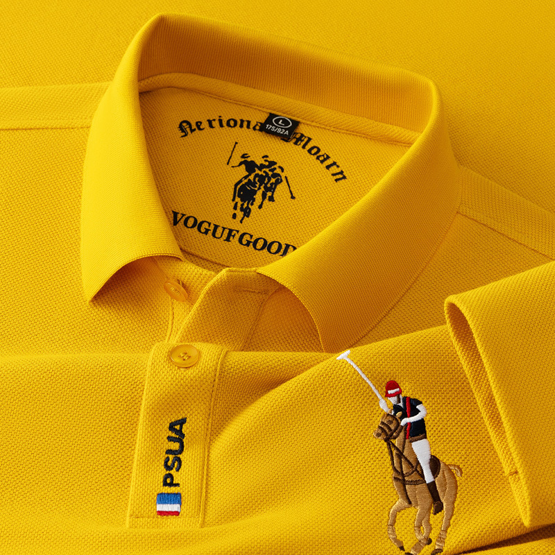 High-End Collared Embroidered Pure Cotton Long-Sleeved Polo Shirt for Middle-Aged Men T-Shirt Dad Spring Trendyy T-Shirt Paul Official
