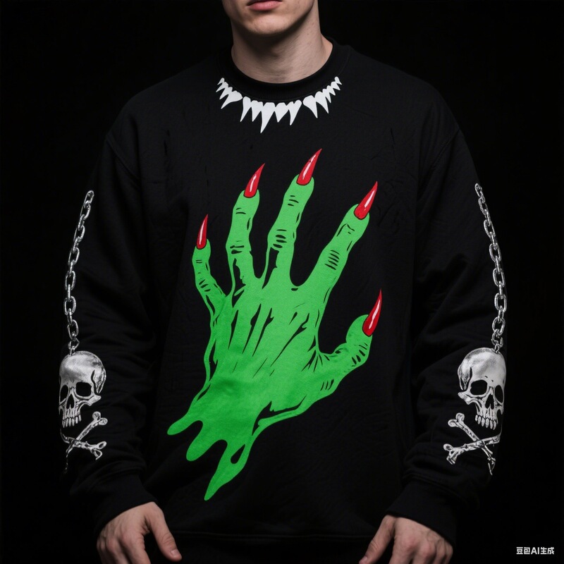 Men's Round-Neck Halloween Sweatshirt, European and American Horror Style, Personalized Print, Trendy and Versatile Autumn/Winter Top