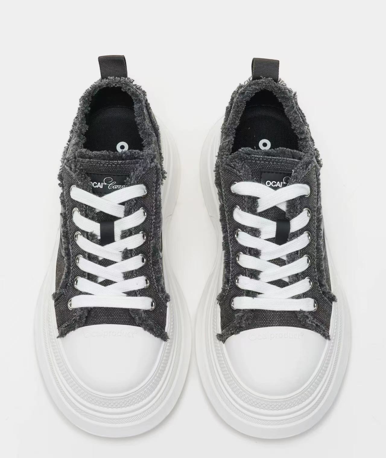 Women's Grey Platform Canvas Shoes Retro Casual High Top Trainers_voghion.com