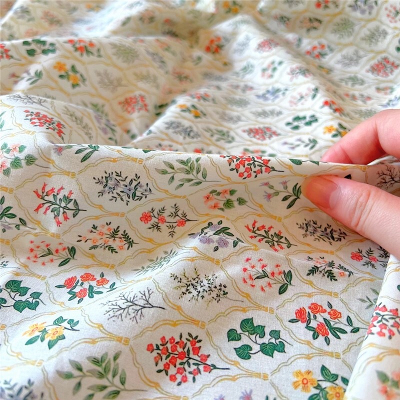 Korean style digital printing fabric artistic fresh retro floral cloth curtain semi-shade curtain short curtain fabric