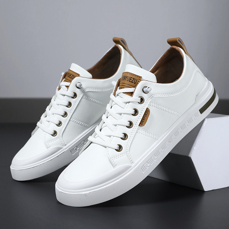 Zapatos transfronterizos de hombre, zapatos transpirables de alto nivel, zapatos de skate de un pie, zapatos de cuero casuales de hombre, zapatos deportivos de cuero PU pequeños zapatos blancos